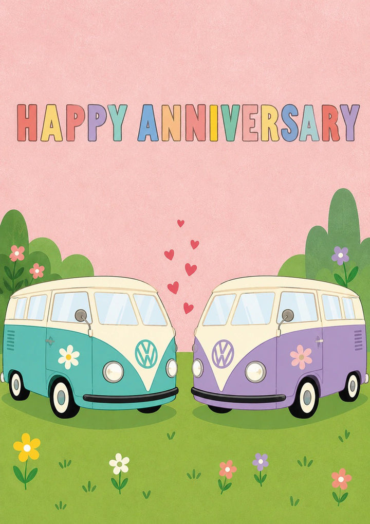 Retro VW Campervan Couple Happy Anniversary Card