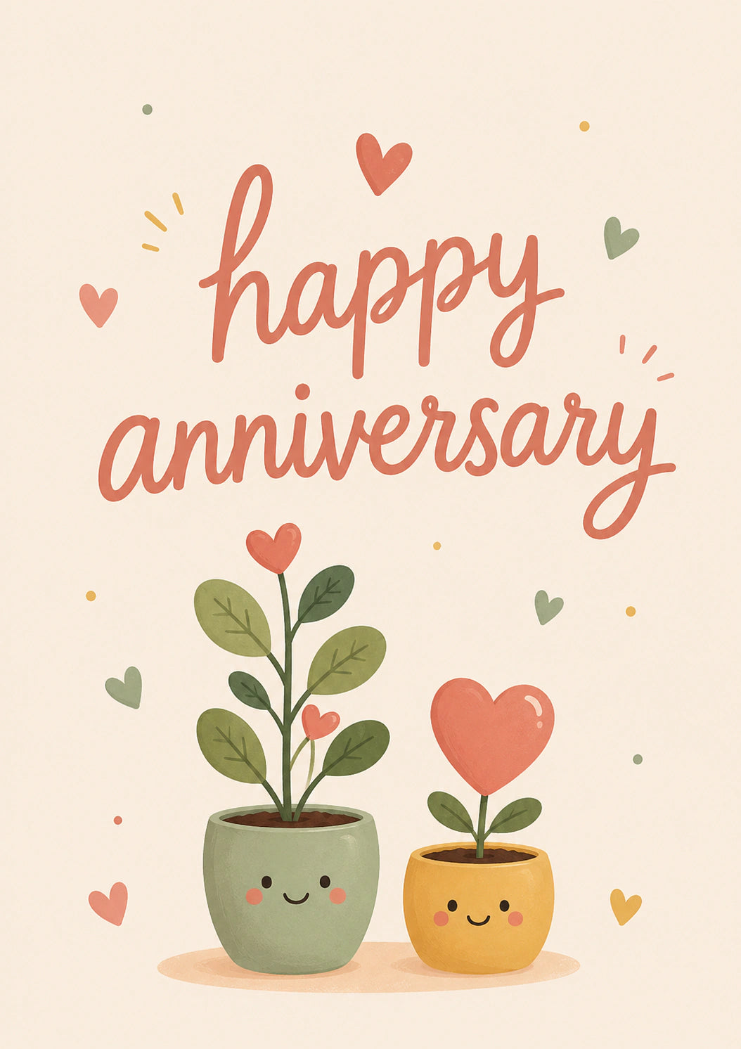 Cute Smiling Plant Pots Happy Anniversary Card