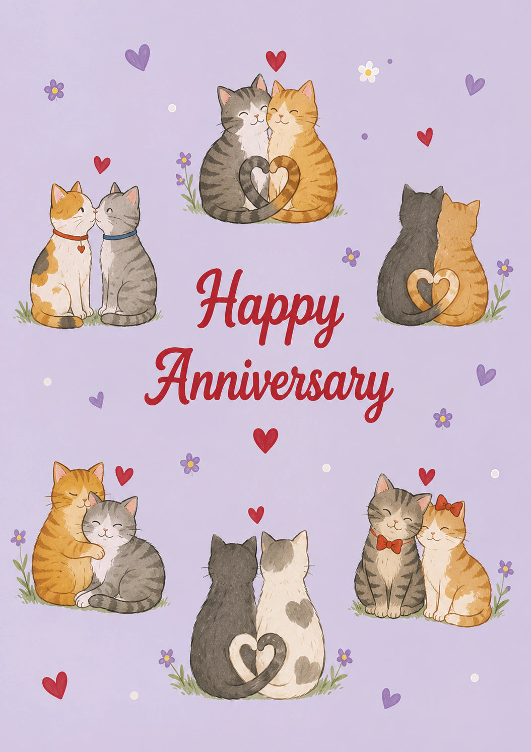 Cute Cat Couples Heart Tails Happy Anniversary Card