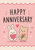 Load image into Gallery viewer, Cute Bunny and Bear Happy Anniversary Card for Her
