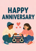 Load image into Gallery viewer, Retro Boombox Couple Hearts Anniversary Card

