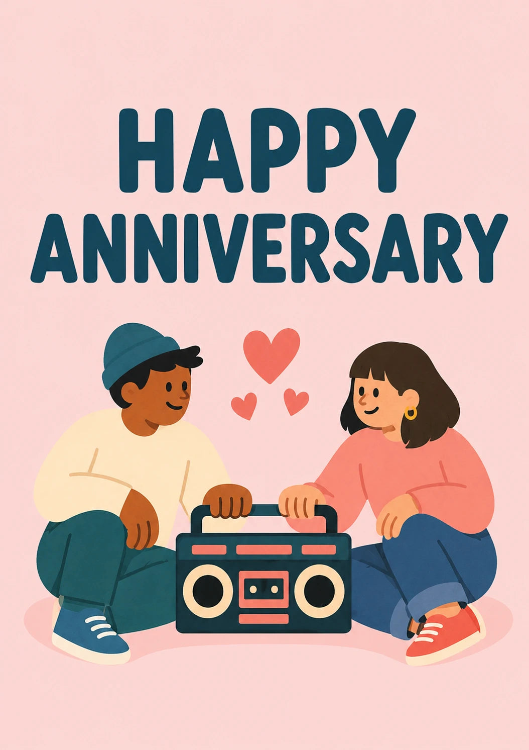Retro Boombox Couple Hearts Anniversary Card