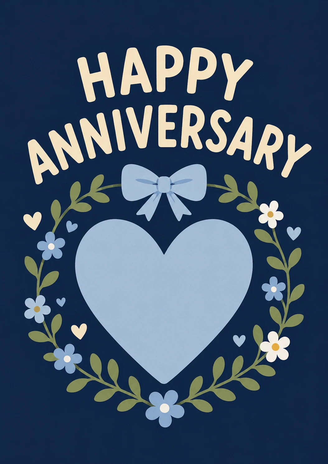 Navy Floral Heart Wreath Happy Anniversary Card