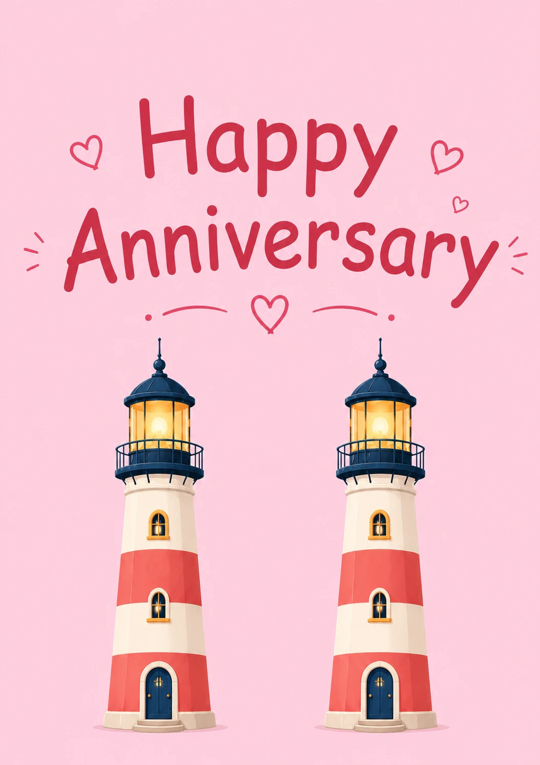 Twin Lighthouse Beacon Happy Anniversary Card
