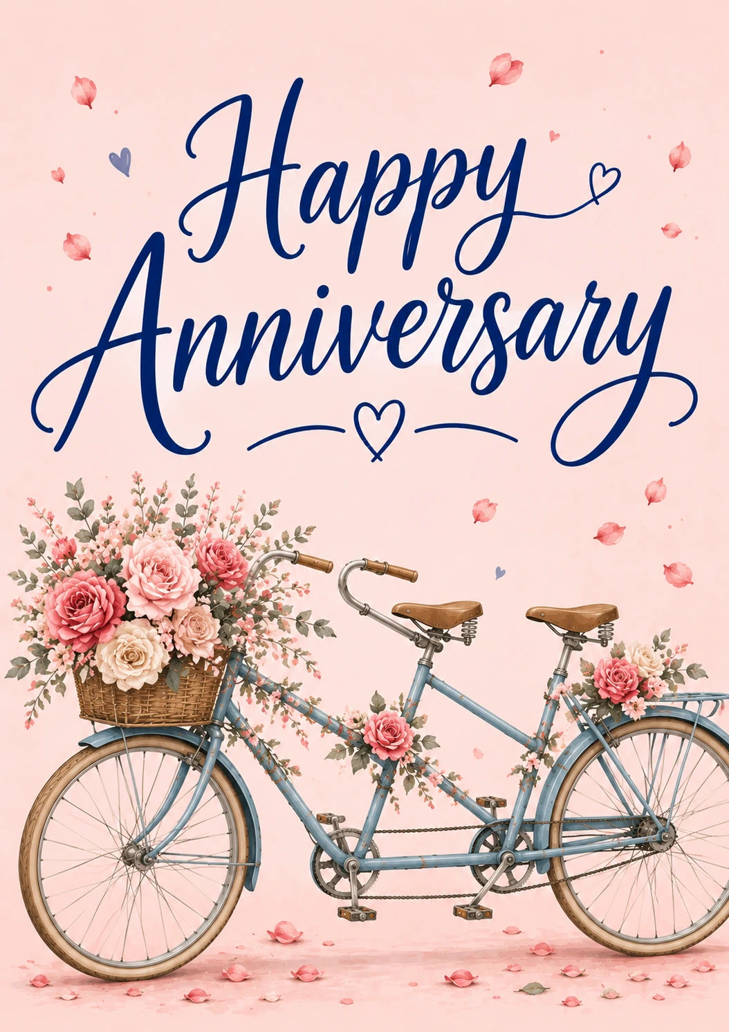 Tandem Bicycle Floral Happy Anniversary Card for Her