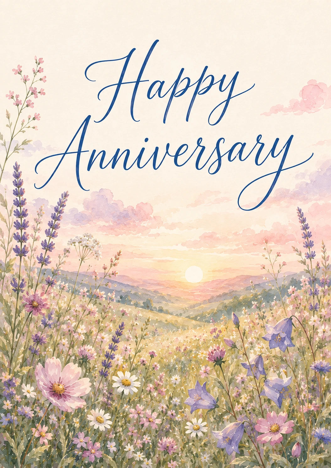 Wildflower Meadow Sunset Anniversary Card for Her