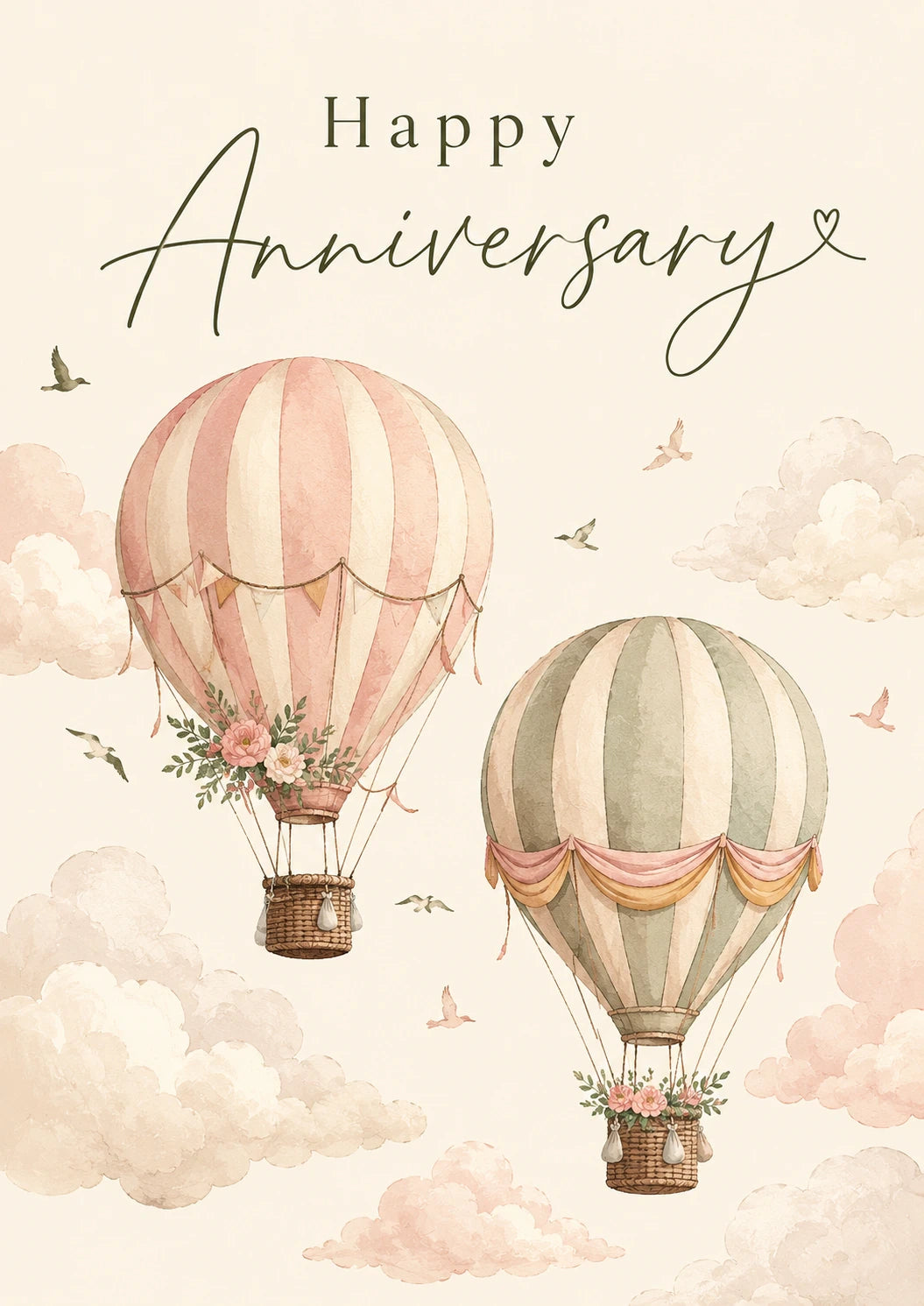 Vintage Hot Air Balloon Floral Anniversary Card for Her