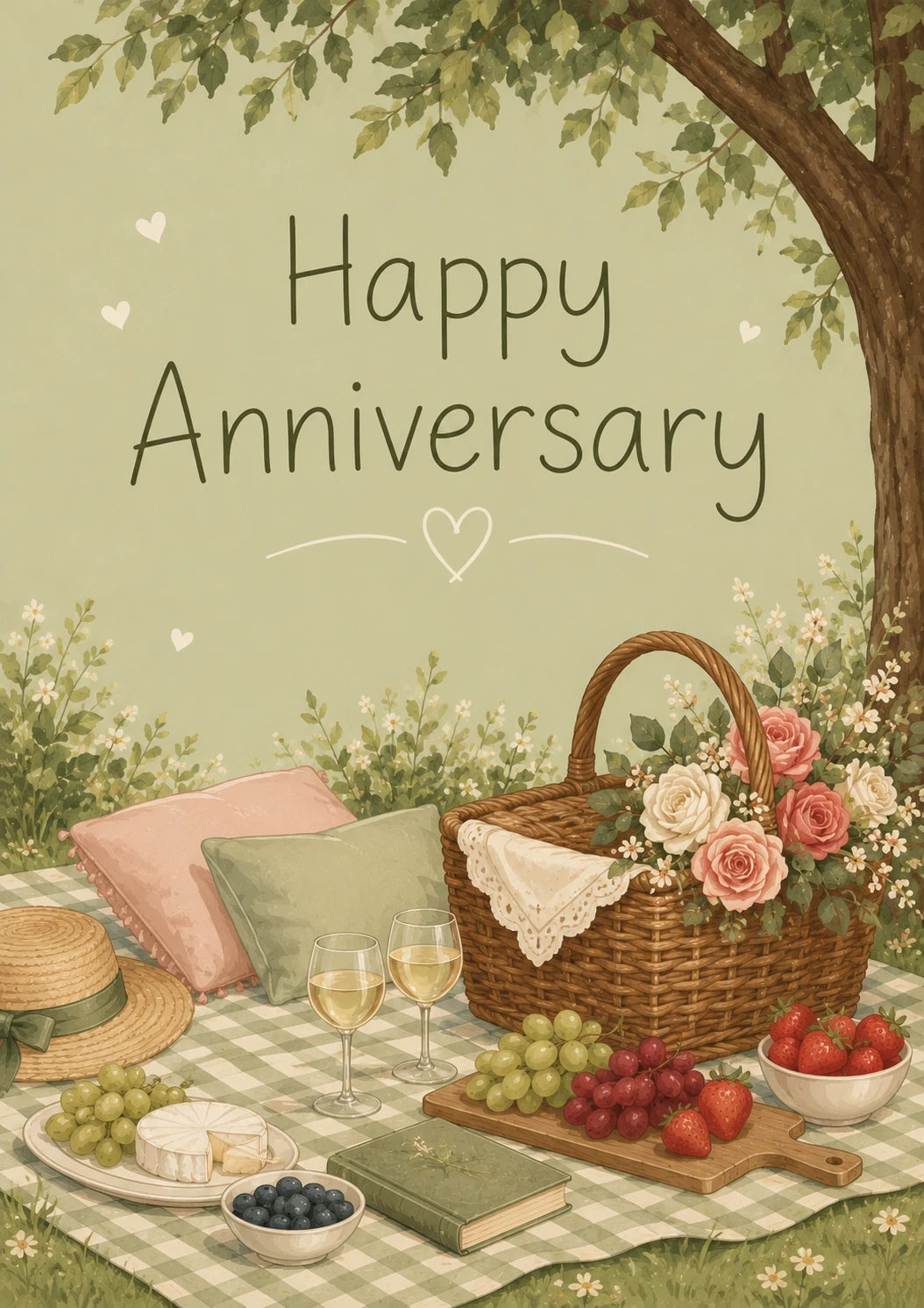 Romantic Picnic Scene Happy Anniversary Card for Her