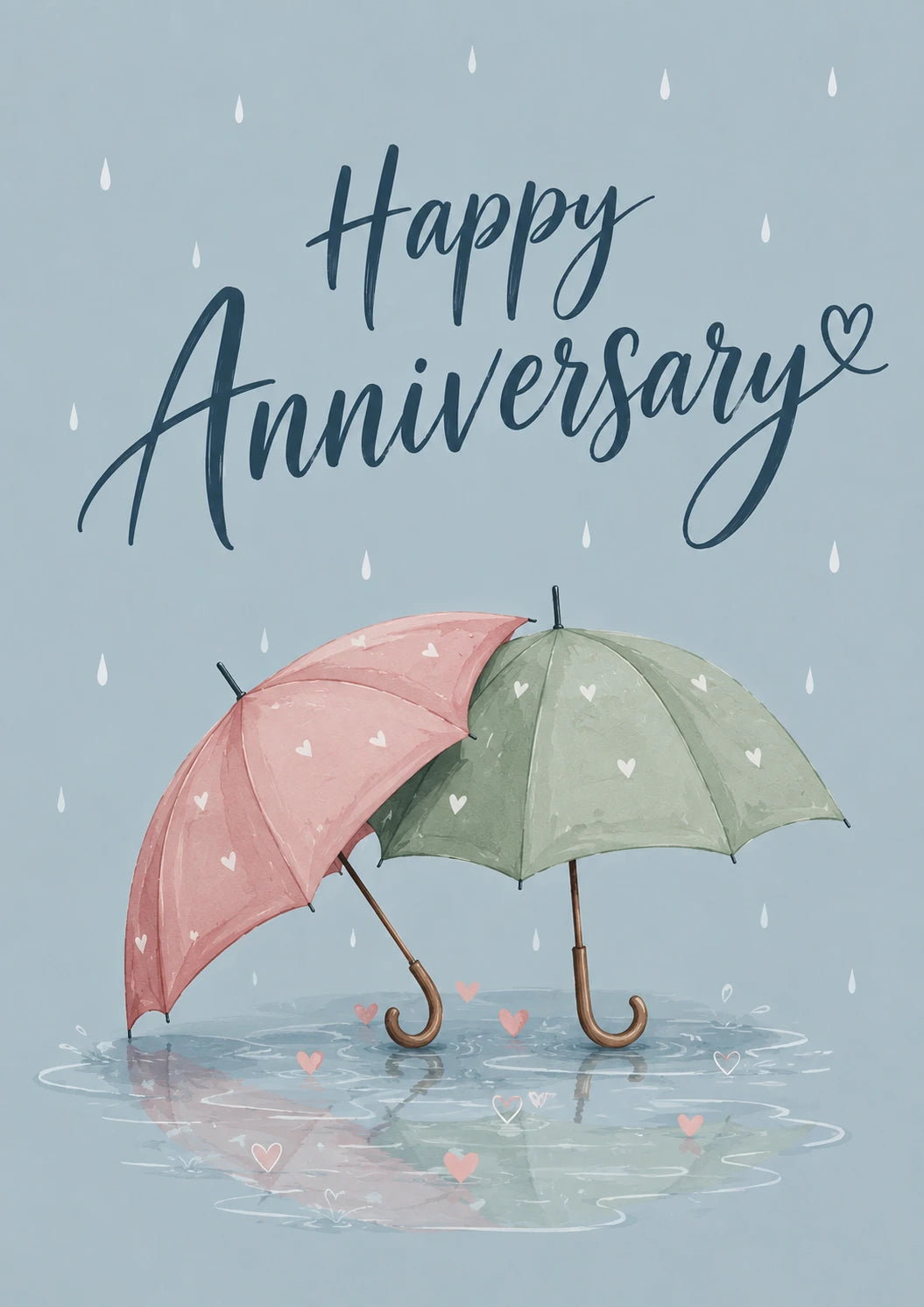 Leaning Heart Umbrellas in the Rain Anniversary Card