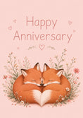 Load image into Gallery viewer, Cute Cuddling Foxes Floral Anniversary Card for Her

