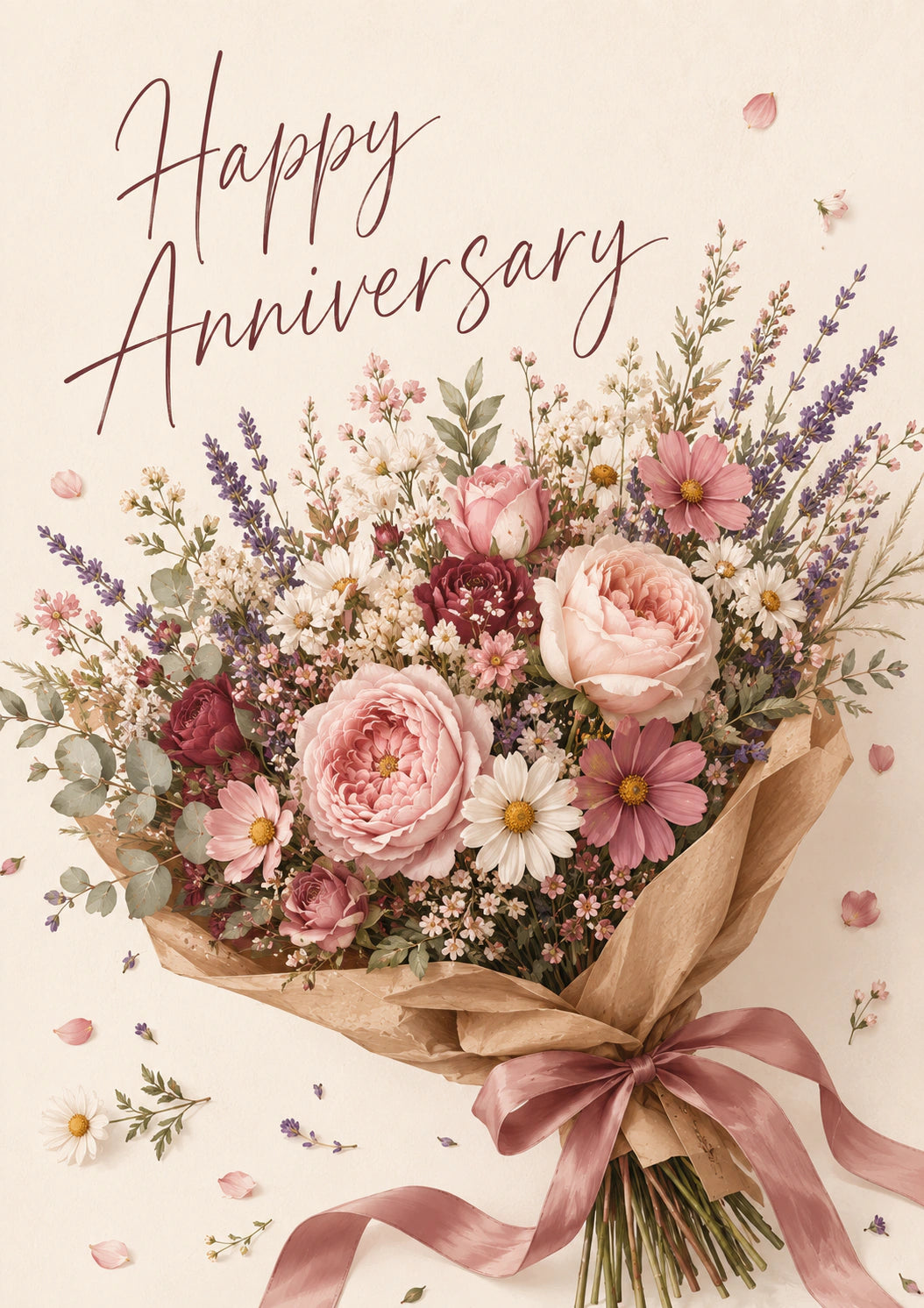 Wildflower Bouquet Happy Anniversary Card for Her