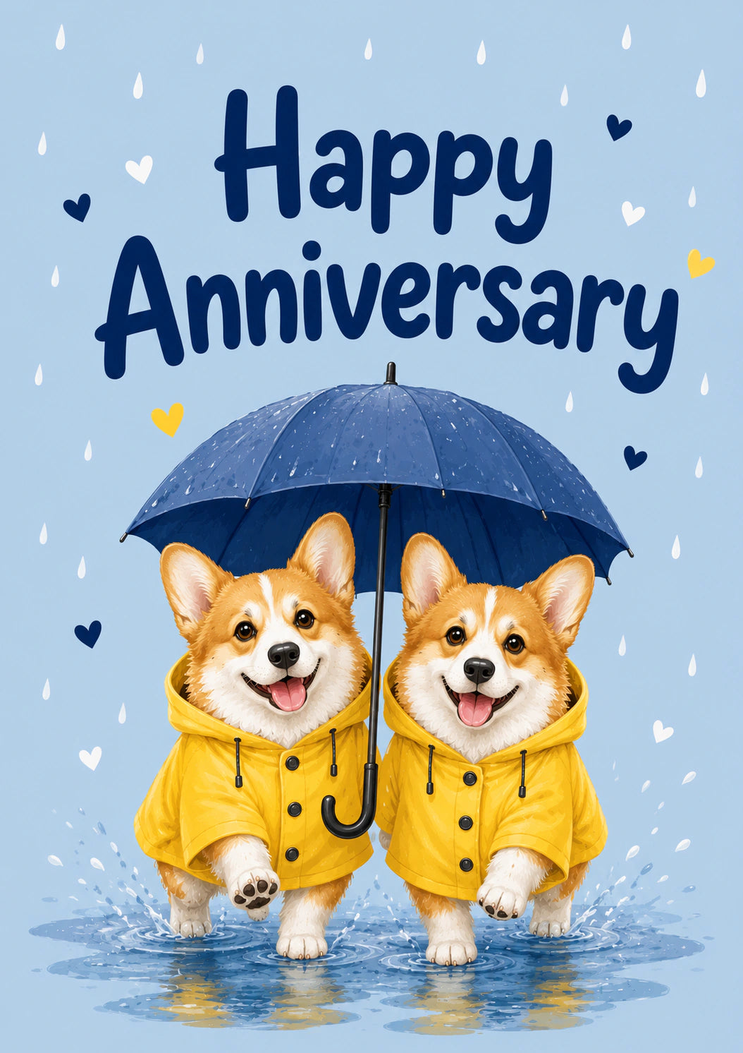 Cute Corgi Puppies in Raincoats Anniversary Card