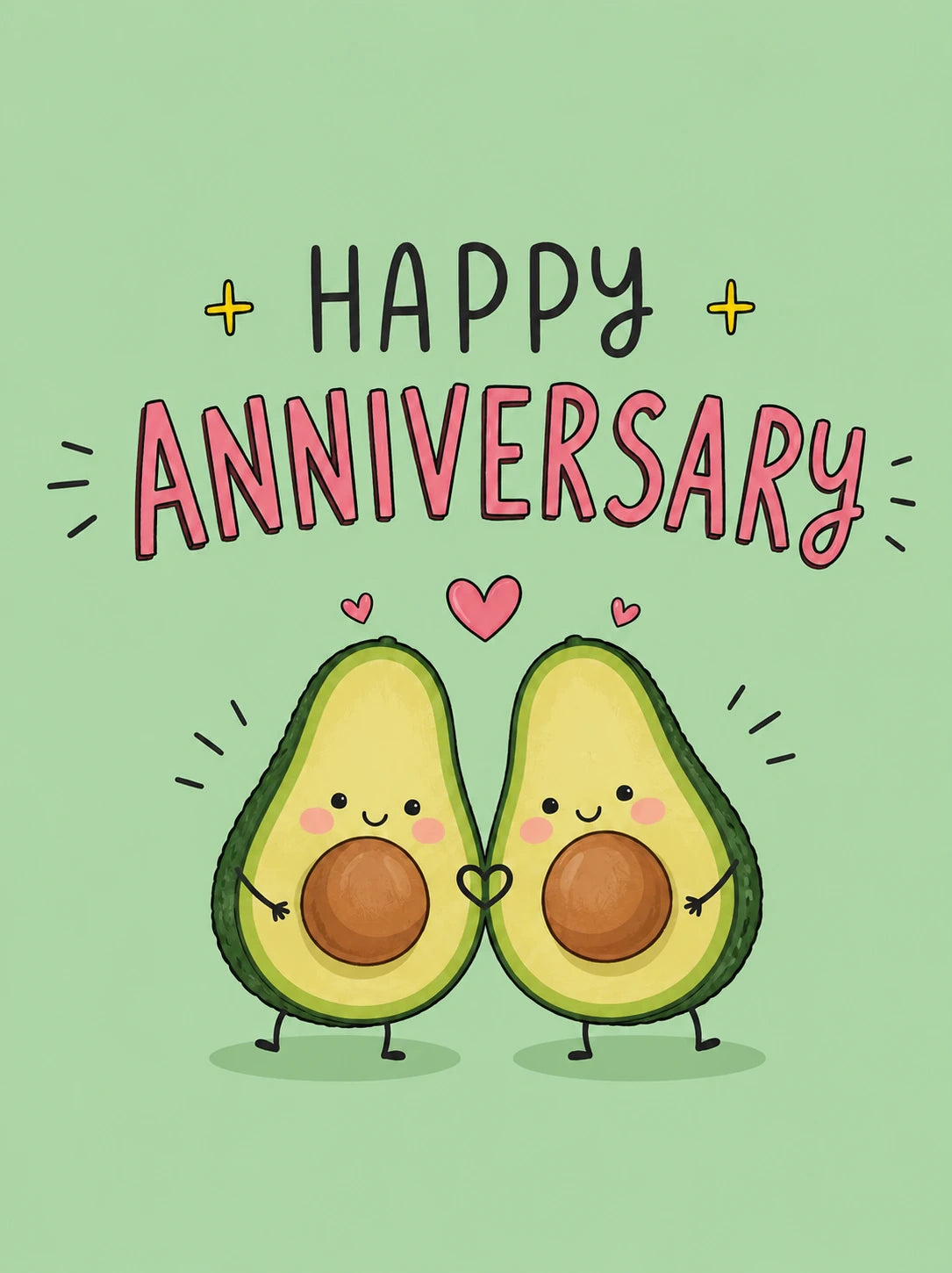 Funny Cute Avocado Couple Happy Anniversary Card