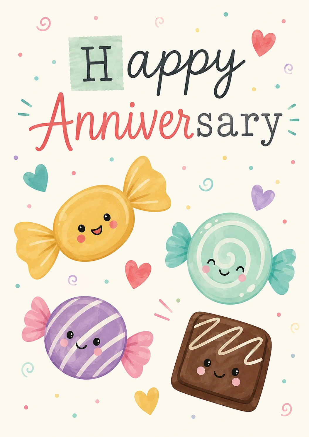 Cute Kawaii Sweets and Chocolate Anniversary Card for Him