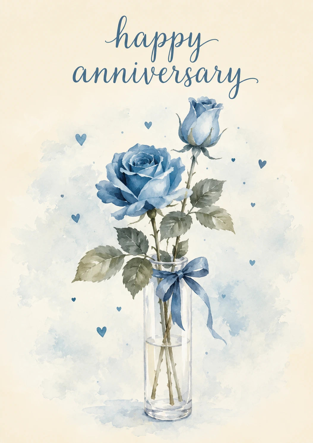 Blue Rose Vase Watercolour Anniversary Card for Uncle
