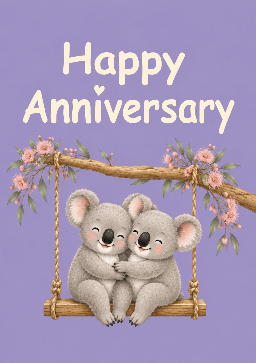 Cute Koala Bears on Swing Happy Anniversary Card