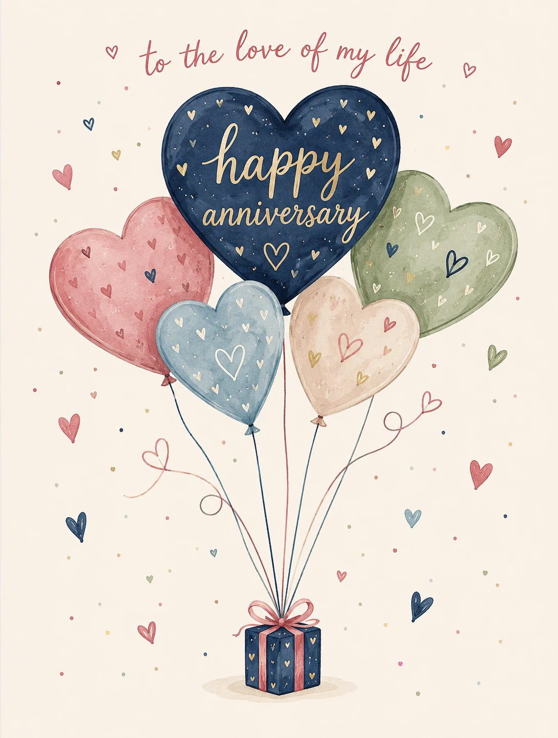 Heart Balloon Bouquet Happy Anniversary Card for Her