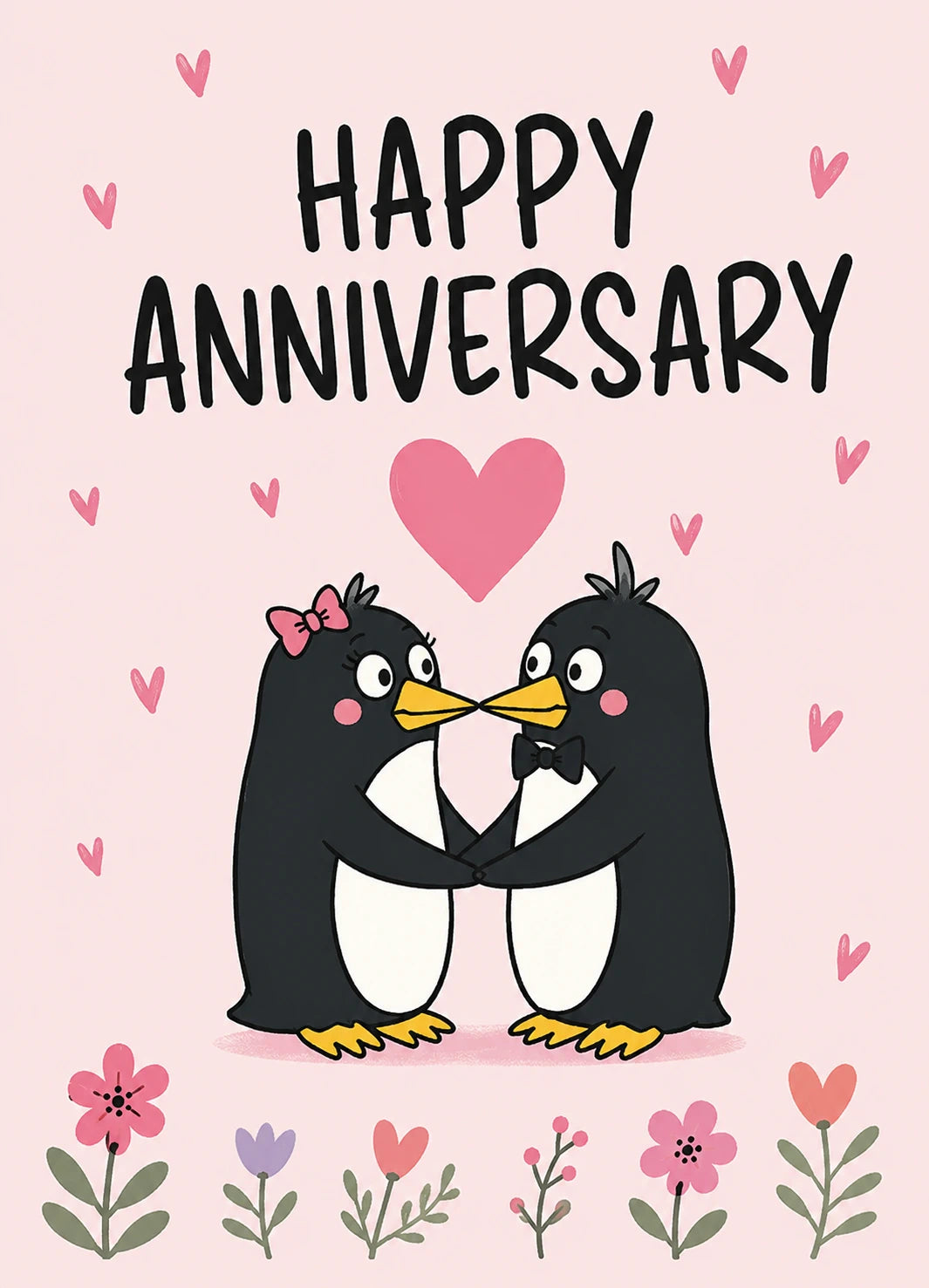 Cute Penguin Couple Happy Anniversary Card for Her