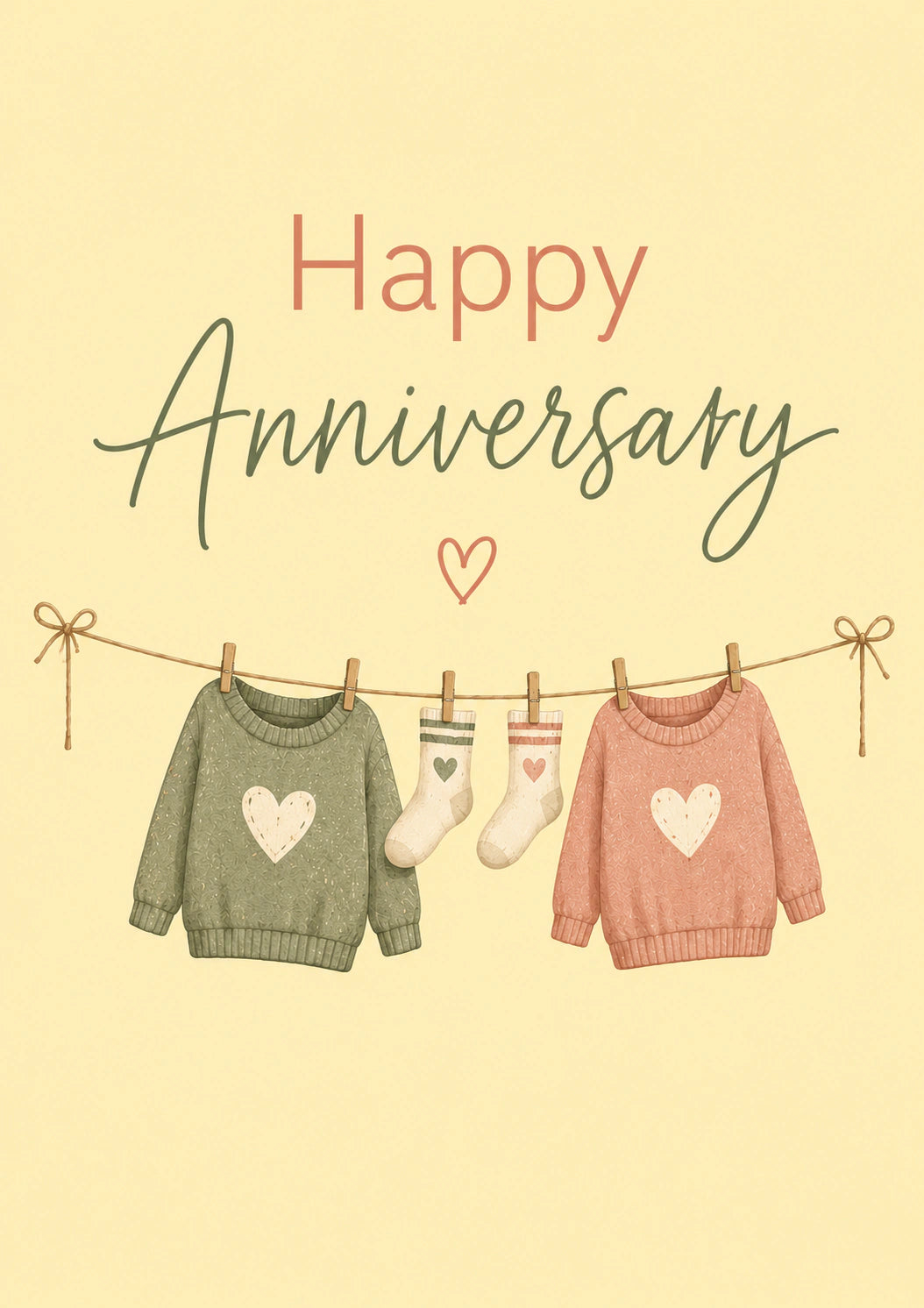 Cosy Matching Sweaters on a Line Anniversary Card