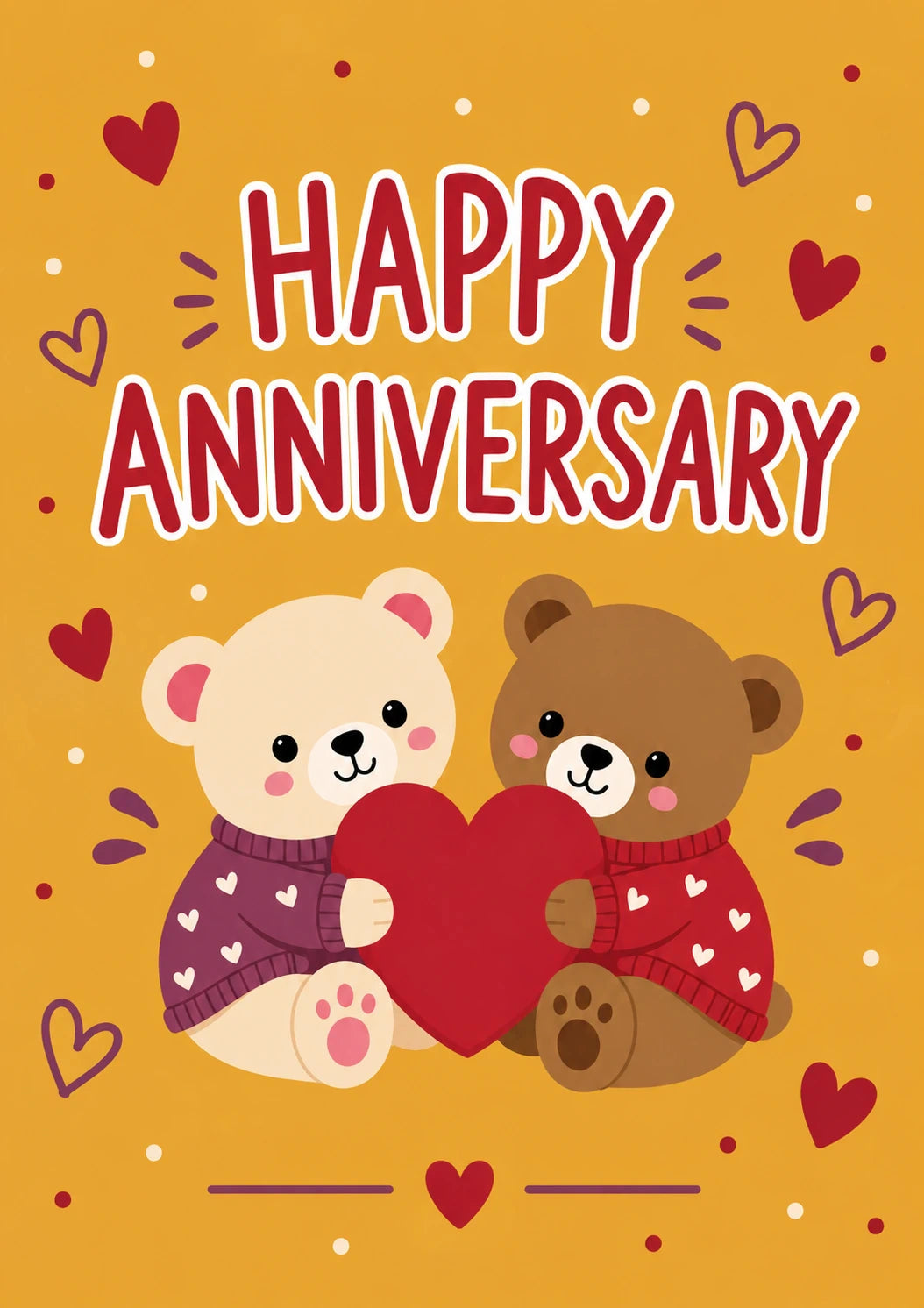 Cute Teddy Bears Holding Heart Anniversary Card for Her