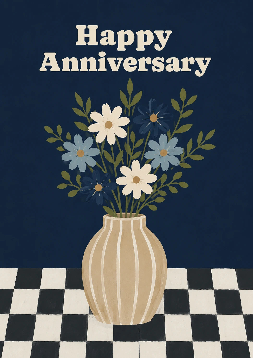 Blue and White Daisy Vase Step Dad Anniversary Card
