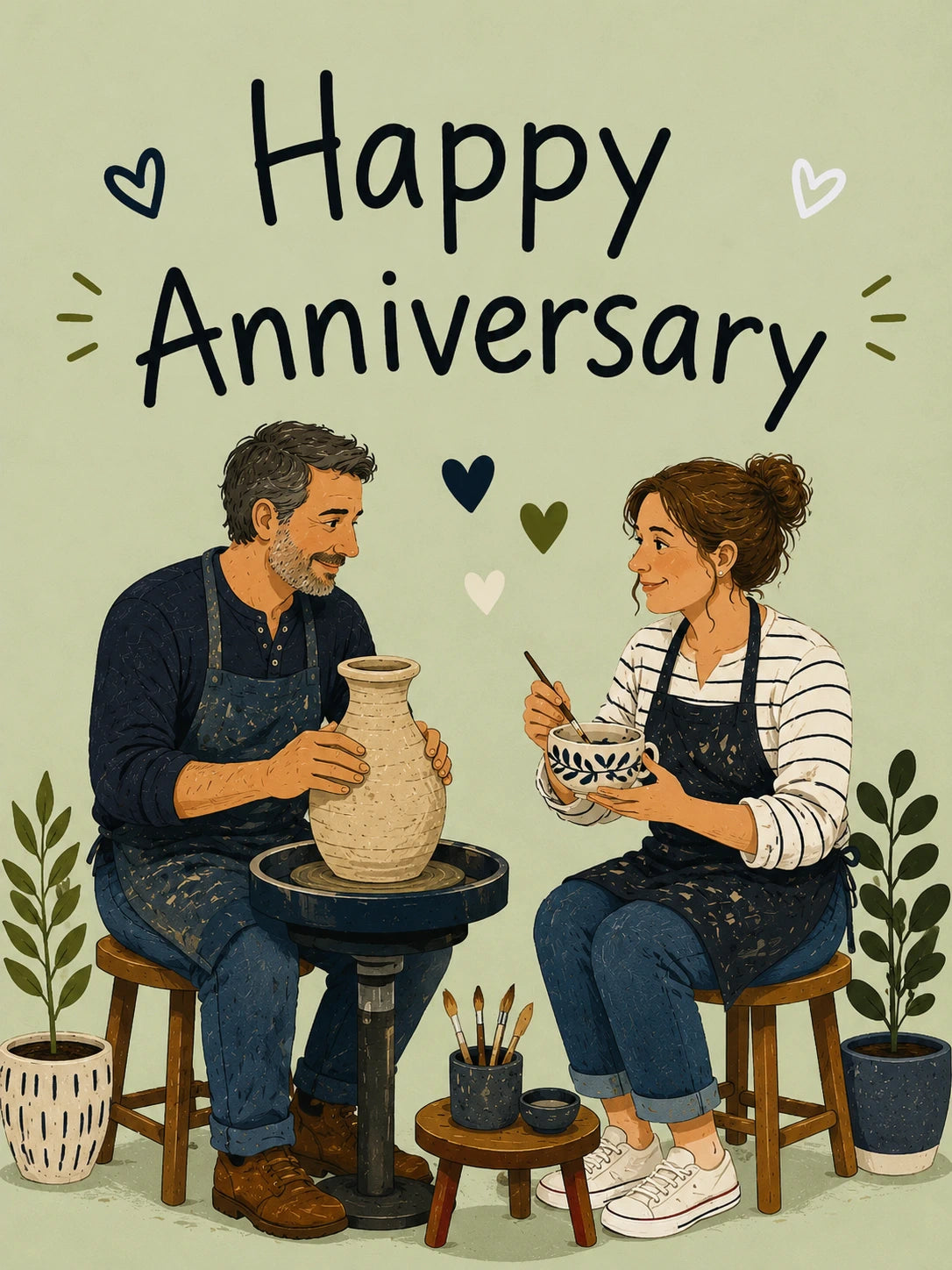 Pottery Wheel Crafting Couple Anniversary Card
