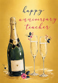 Load image into Gallery viewer, Champagne Flutes Gold Foil Anniversary Card for Teacher
