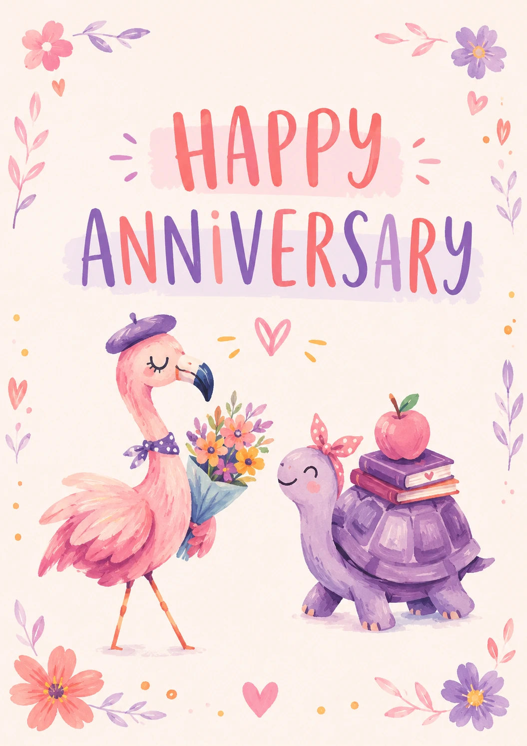 Flamingo and Tortoise Teacher Anniversary Card for Her
