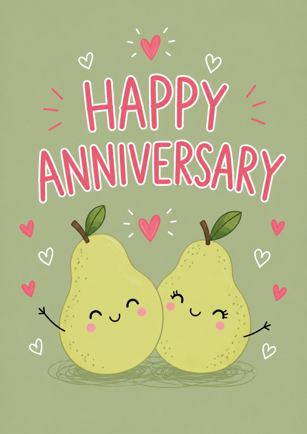 Funny Cute Pear Couple Happy Anniversary Card