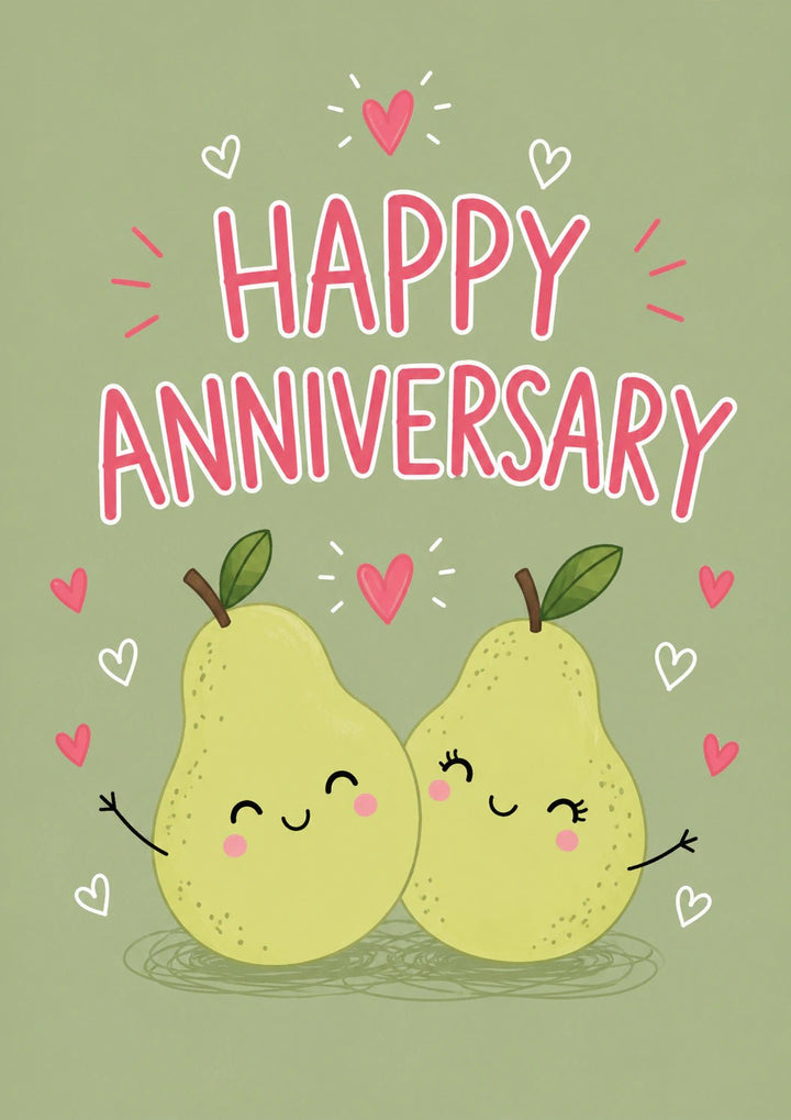Funny Cute Pear Couple Happy Anniversary Card