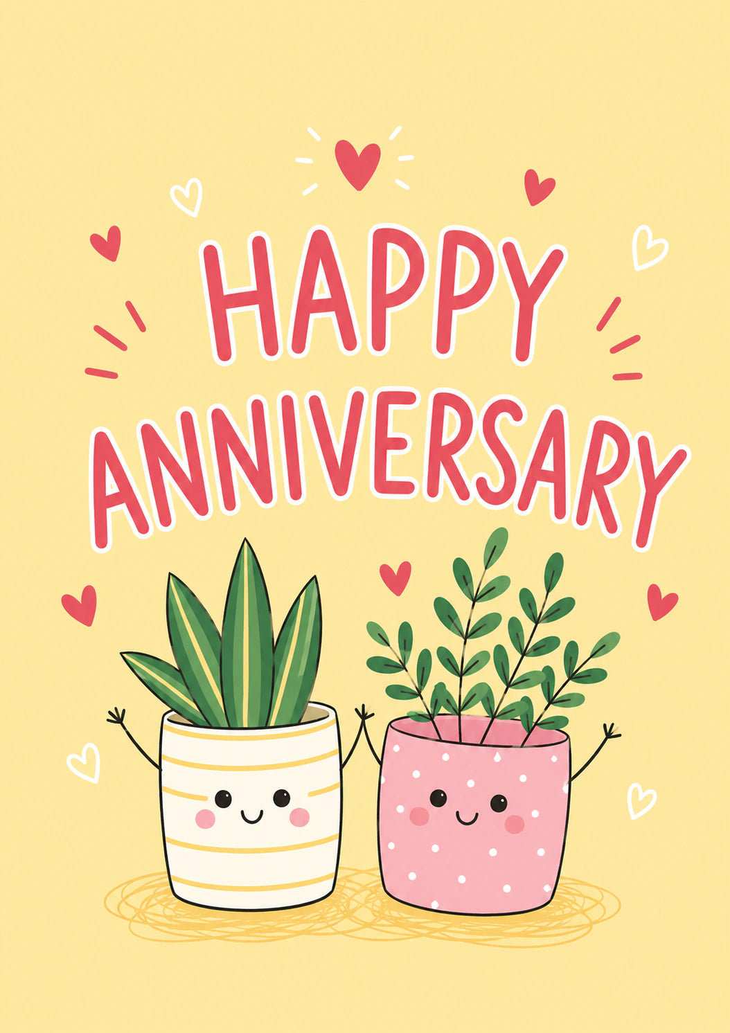 Cute Kawaii Plant Pots Best Friend Anniversary Card