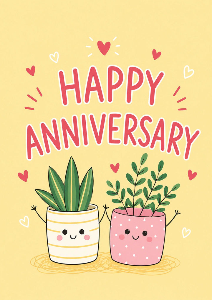 Cute Kawaii Plant Pots Best Friend Anniversary Card