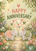 Load image into Gallery viewer, Cute Elephant Couple Hearts Garden Anniversary Card
