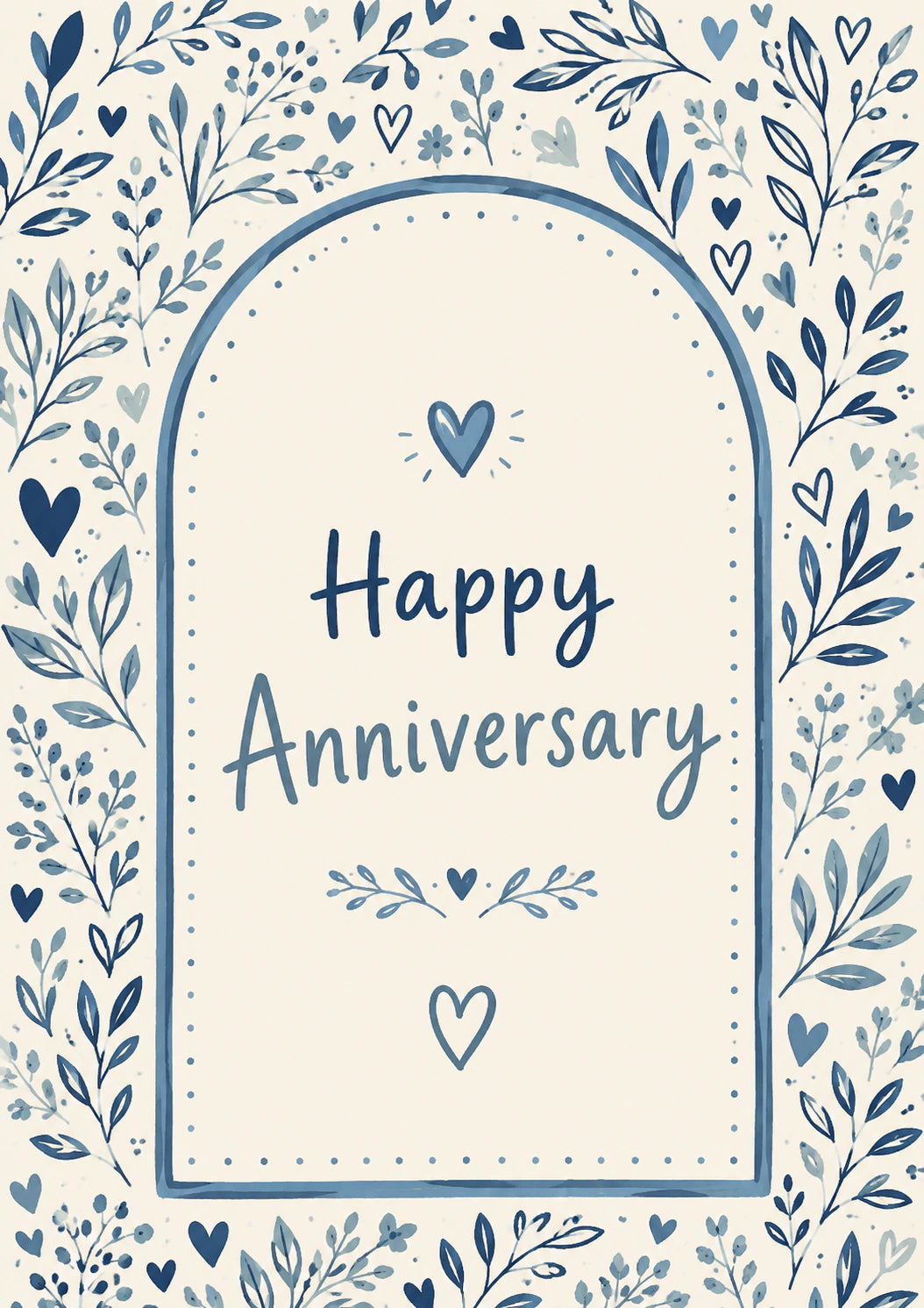 Blue Floral Botanical Heart Anniversary Card