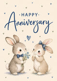 Load image into Gallery viewer, Cute Bunny Couple with Flowers Anniversary Card
