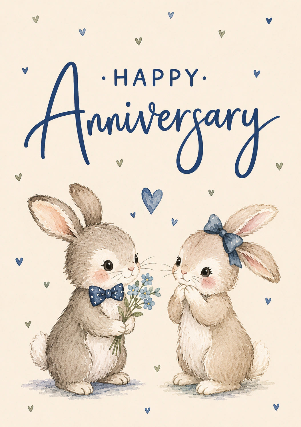 Cute Bunny Couple with Flowers Anniversary Card