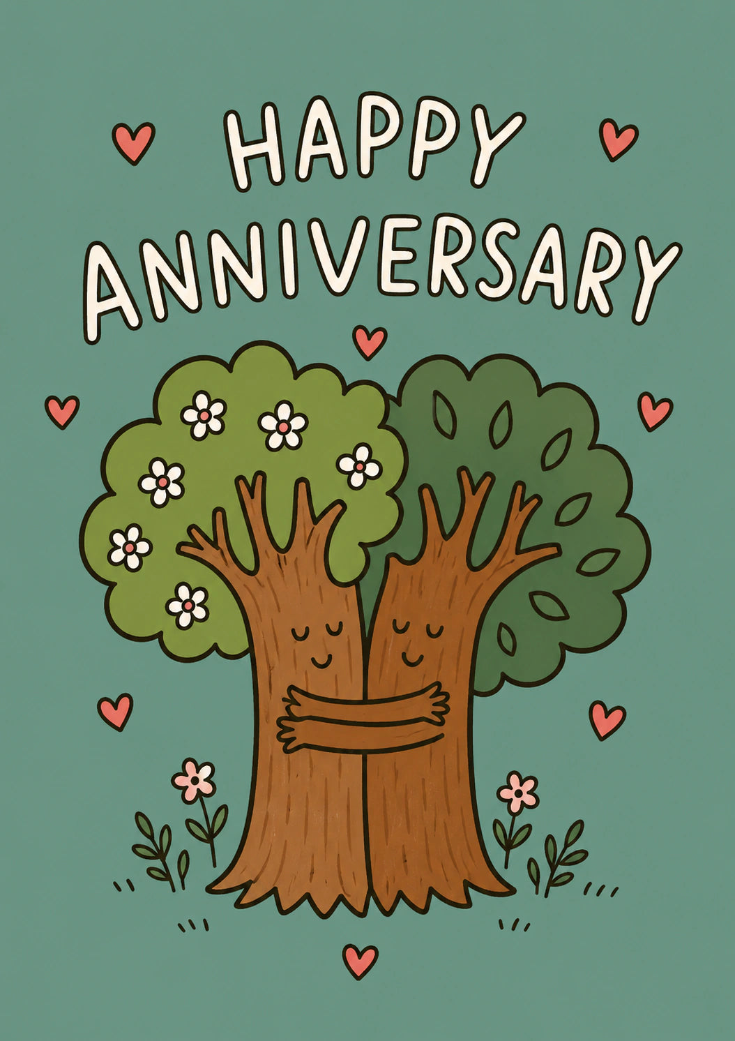 Hugging Trees in Love Anniversary Card