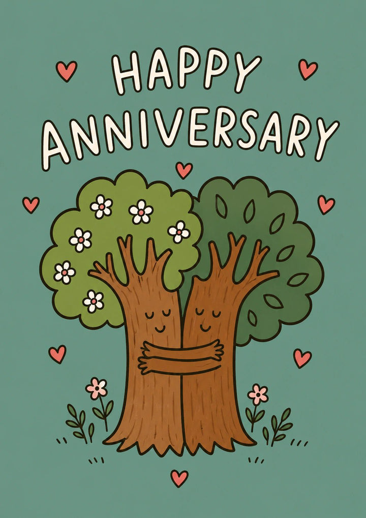 Hugging Trees in Love Anniversary Card