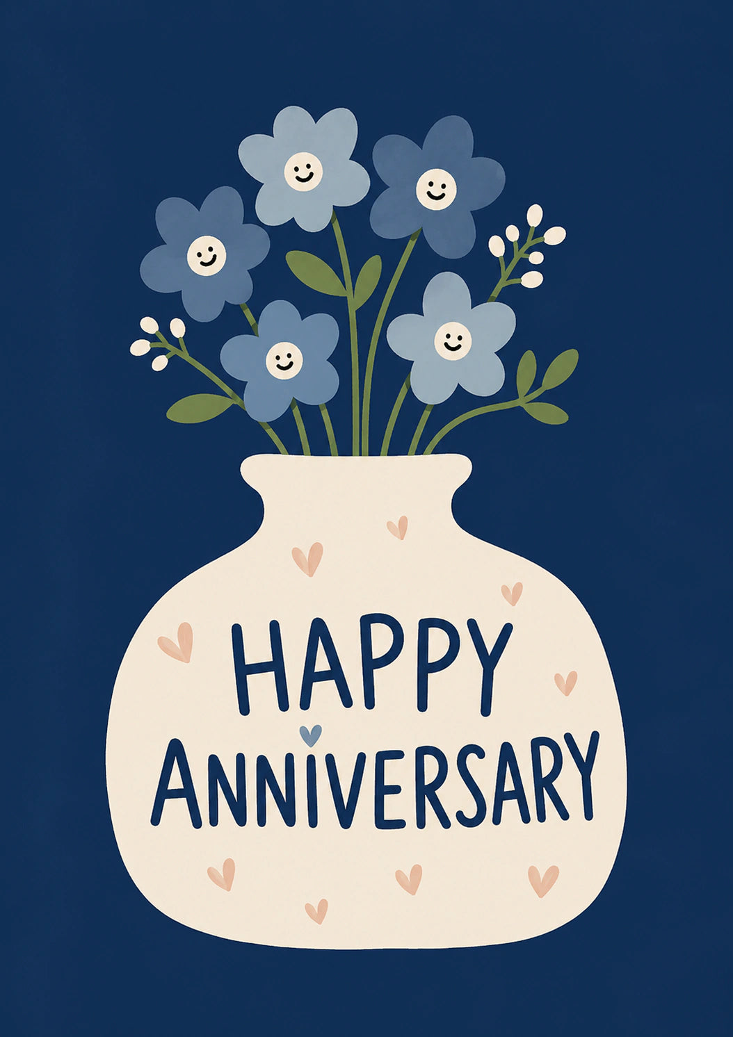 Smiley Blue Flowers in Vase Anniversary Card