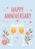 Load image into Gallery viewer, Cute Champagne Flutes Floral Happy Anniversary Card
