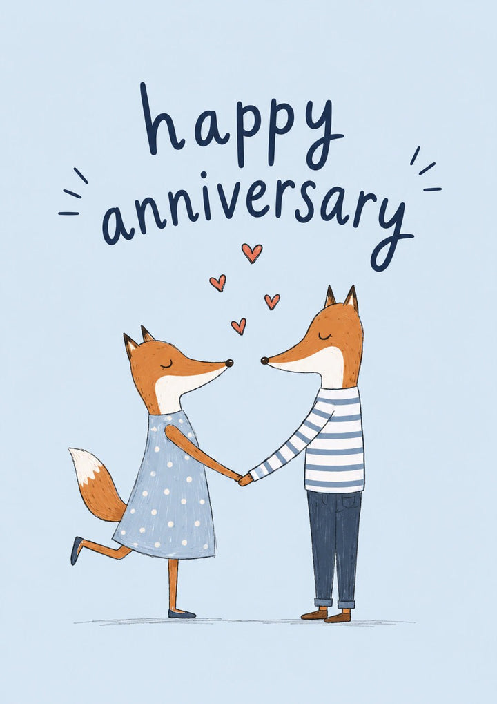 Cute Fox Couple Holding Hands Anniversary Card
