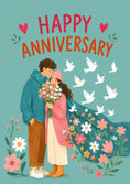 Load image into Gallery viewer, Romantic Couple Floral Doves Anniversary Card for Her
