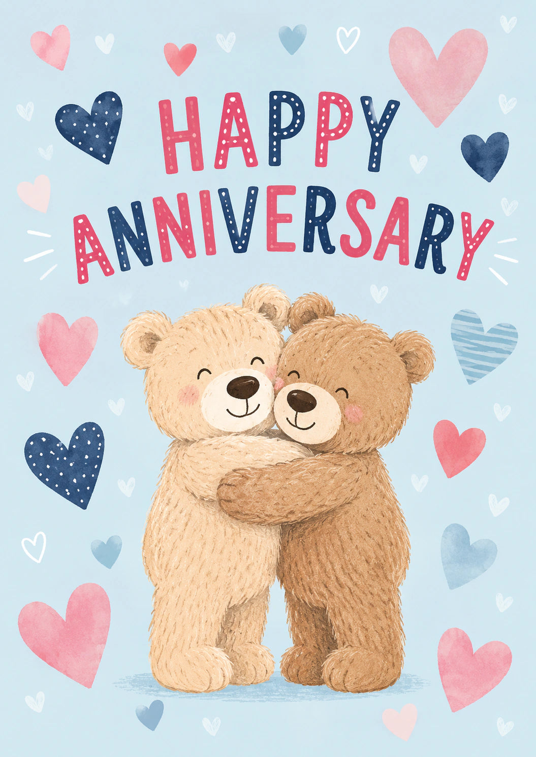 Cute Hugging Bears Happy Anniversary Card for Him