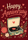 Load image into Gallery viewer, Retro Vinyl Record Player Floral Anniversary Card
