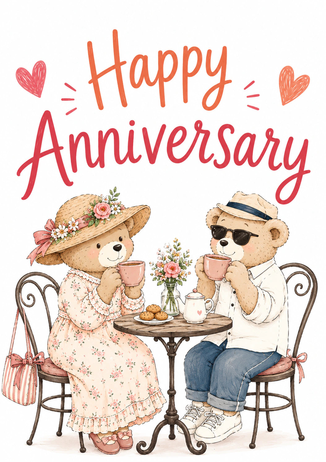 Teddy Bear Café Couple Anniversary Card