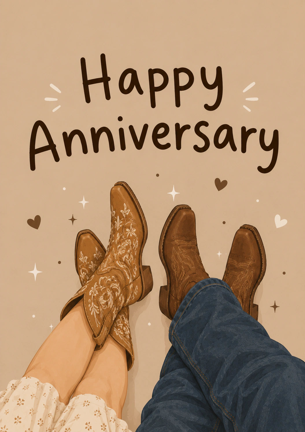 Cowboy Boots Couple Happy Anniversary Card