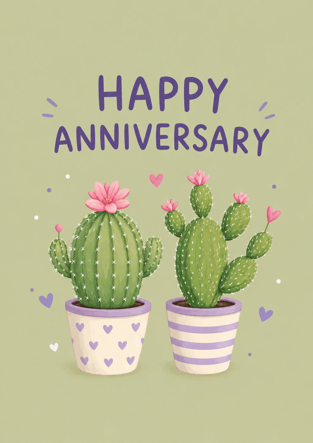 Cute Cactus Duo with Pink Flowers Anniversary Card