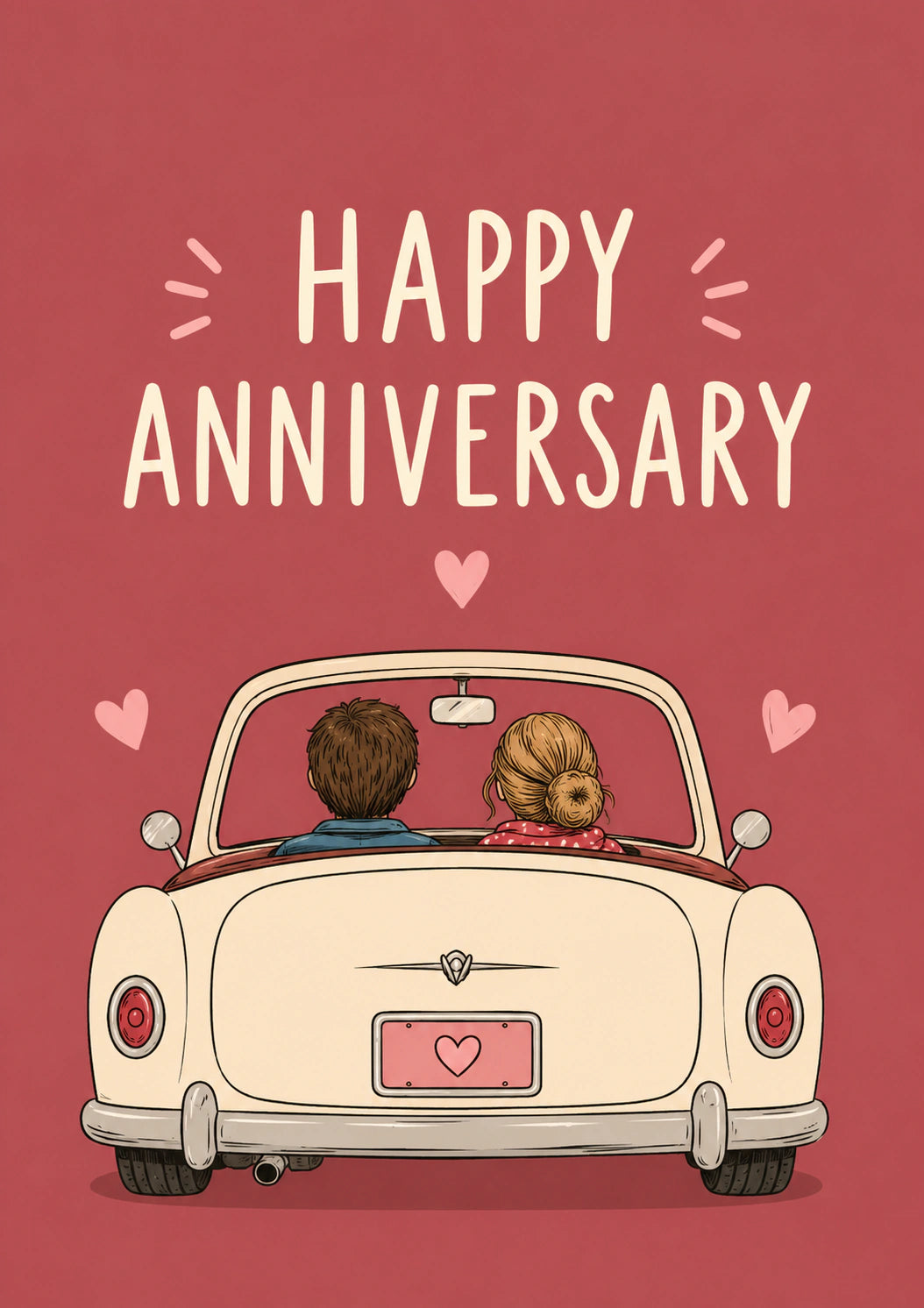 Retro Couple in Car Happy Anniversary Card