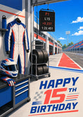 Load image into Gallery viewer, Racing Pit Lane Formula One 15th Birthday Card for Him
