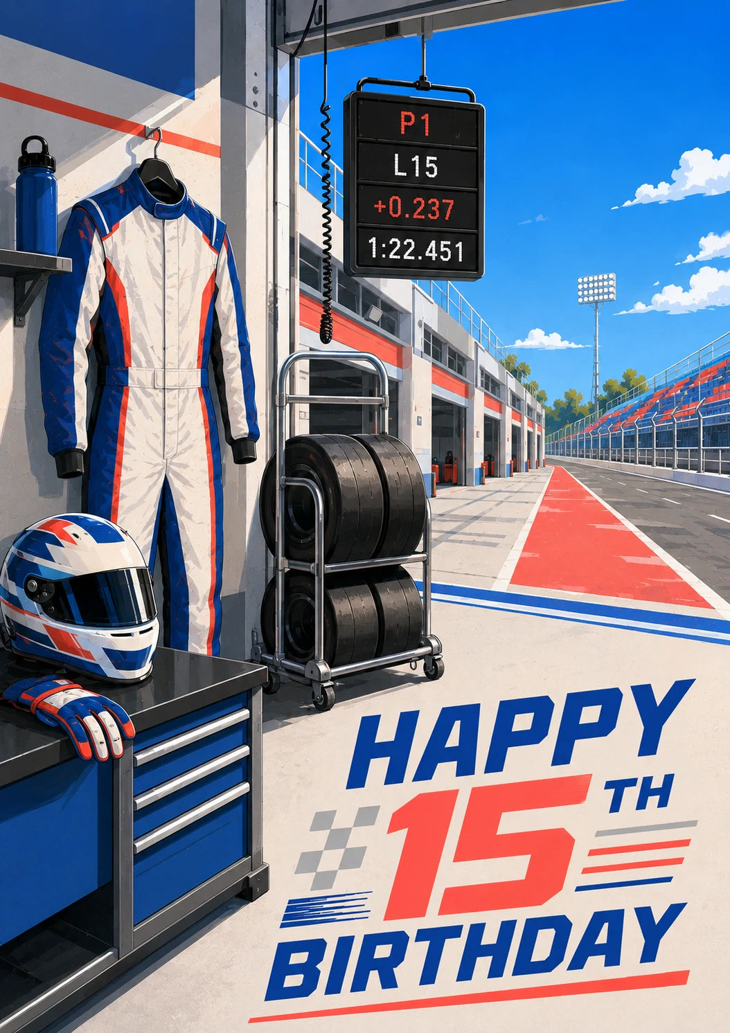 Racing Pit Lane Formula One 15th Birthday Card for Him
